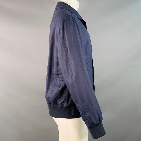 BRUNELLO CUCINELLI Size 40 Navy Red Twill Linen Snaps Jacket - Picture 2 of 10